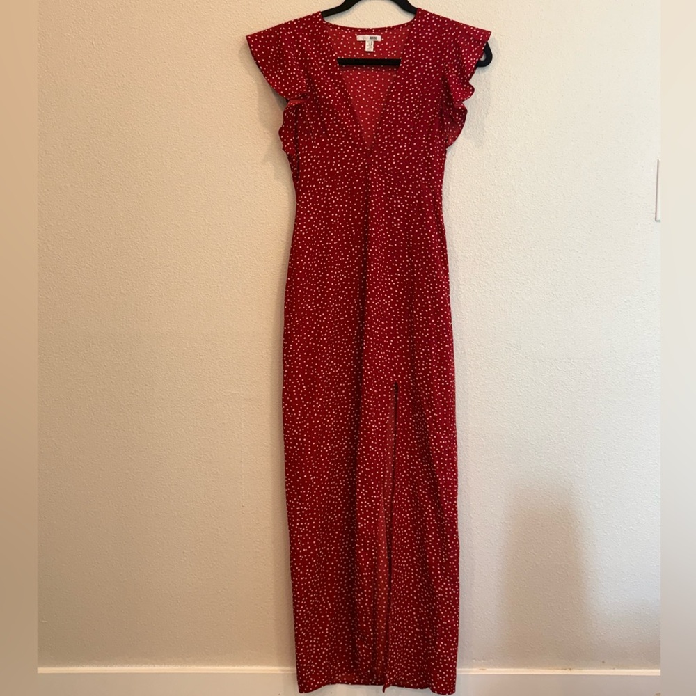 Amuse society red and white polka dot maxi dress